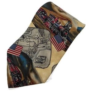 VTG 1962 J.T. Beckett Train/American Flag Silk Tie